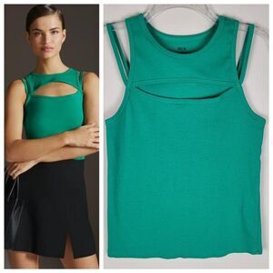 Anthropologie Maeve Size M Cut Out Ribbed Tank Top Green
